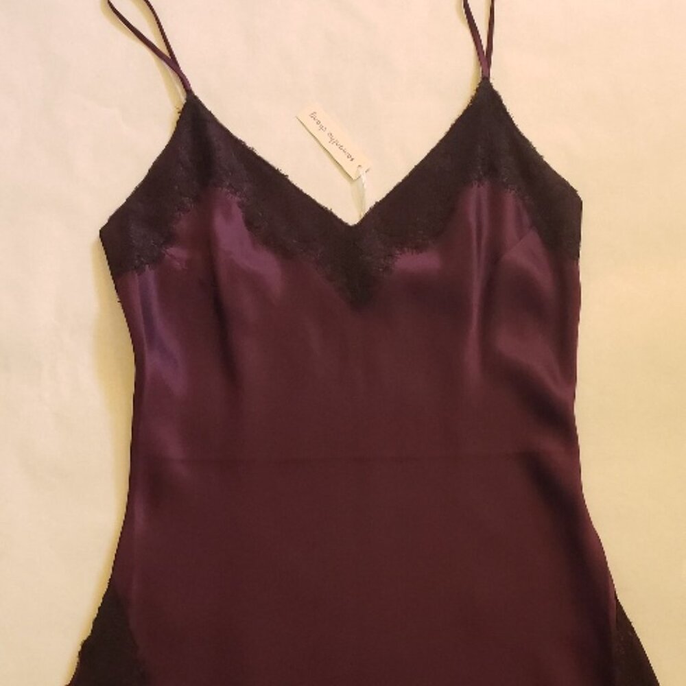 Silk/Cotton Camisole in Plum with Black Lace Trim